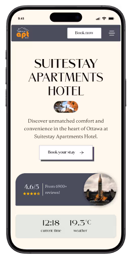 Snapshot of Suitestay Apartment Hotel website created by Design Infinity