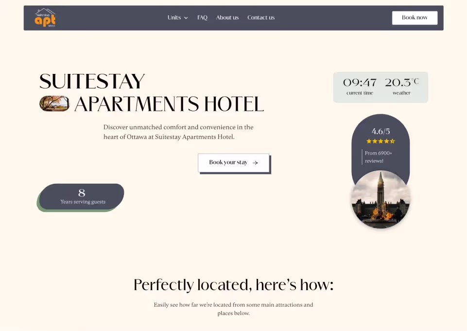 Snapshot of Suitestay Apartment Hotel website created by Design Infinity