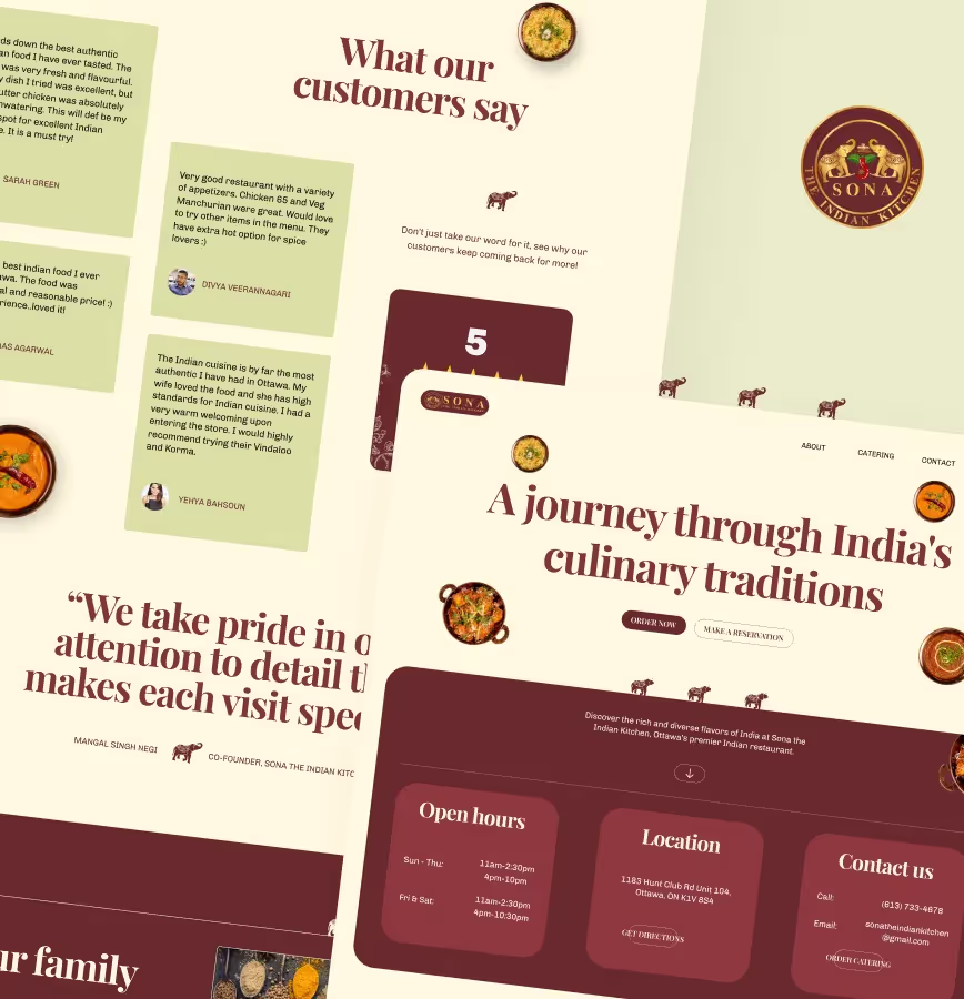 Snapshot of Sona the Indian's Kitchen website created by Design Infinity